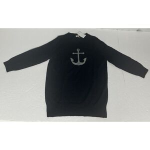 J Crew Navy Blue Sweater W/ Gray Anchor Merino Wool 3/4 Sleeves Sailing NWT